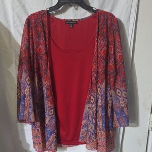 Vibrant Red and Blue Women's Cardigan by